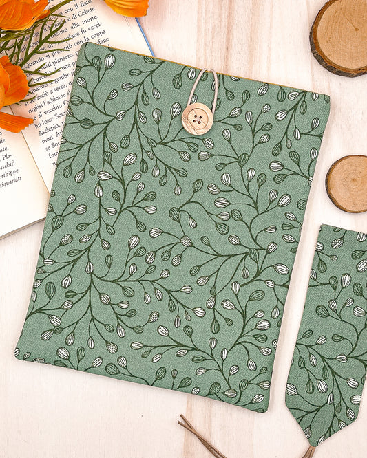 Padded green leaves book sleeve