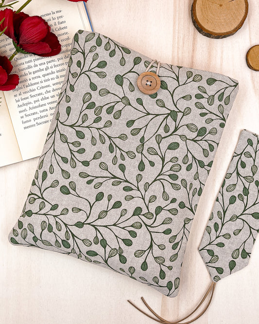 Padded green leaves book sleeve