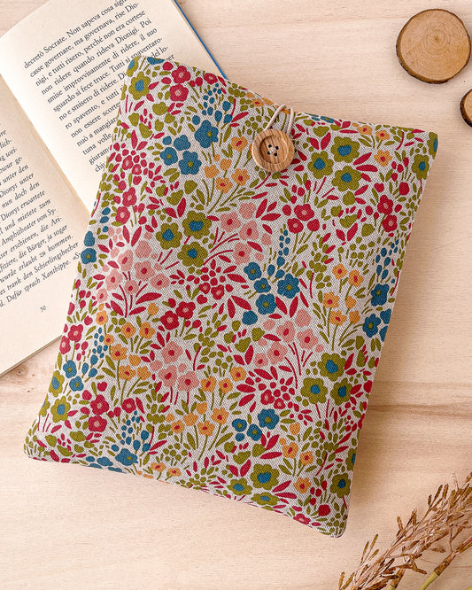 Flowery padded book sleeve