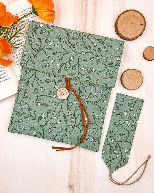 Adjustable green leaves book sleeve