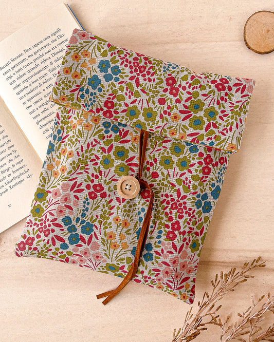 Adjustable flowery cotton book sleeve